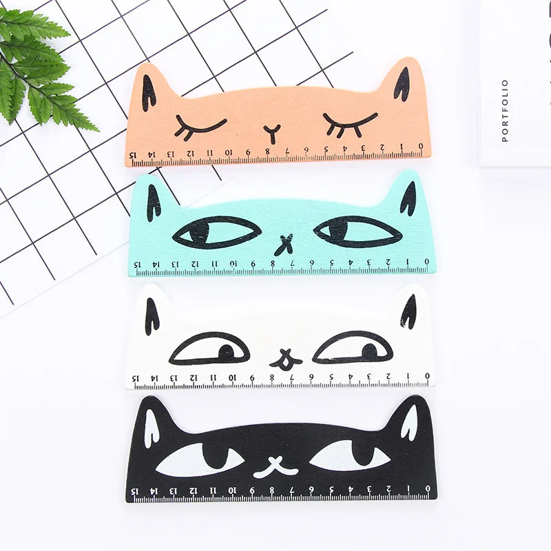 

1PCS Cartoon New Kawaii Cute Cat Modeling Wooden Ruler Student Ruler Prizes Korea Creative Stationery School Supplies