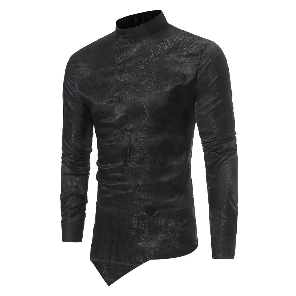 Новое поступление мужские рубашки мужские весенние Irraguler Slim Fit с длинным рукавом печатные мышцы футболки Топ Блузка camisa masculina#3 - Цвет: Черный
