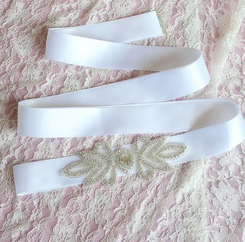 JaneVini горячая Распродажа с кристаллами, атласное пояс невесты с камнями Свадебные ремни невесты для платьев Алмазный бисер Ленты Аксессуары: пояса - Цвет: Pure White