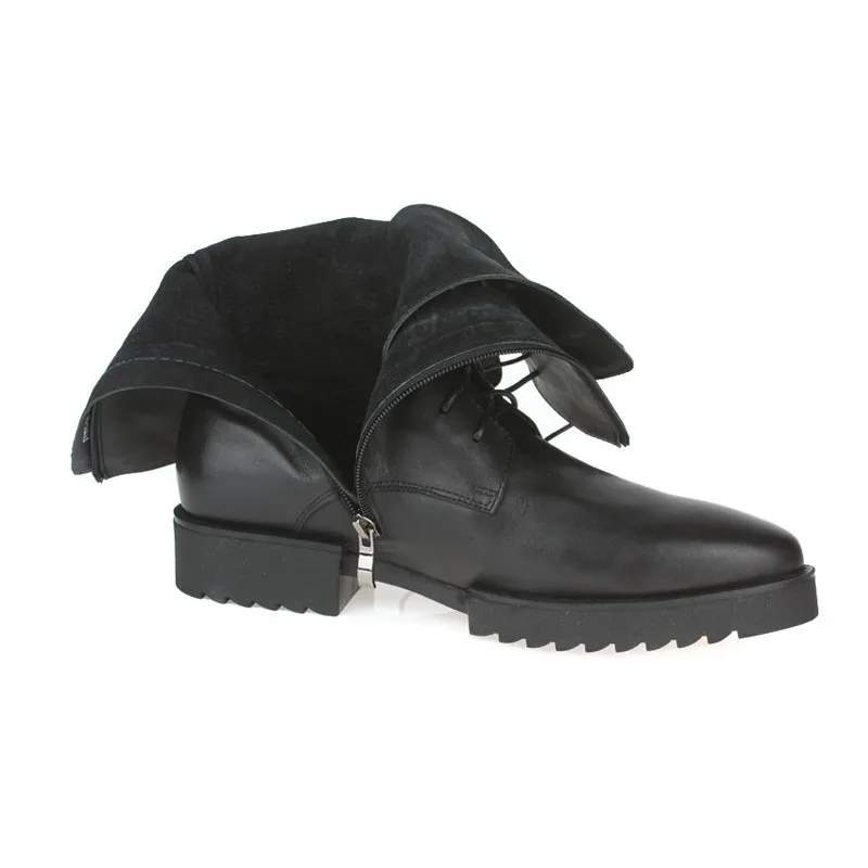 Heels Militärische Männlichen kalb Motorrad Mid Leder Sicherheit Med Stiefel Schuhe Black Winter Top Lace Reiten Runway Herren Echtem Up High 6wqWw1Raf