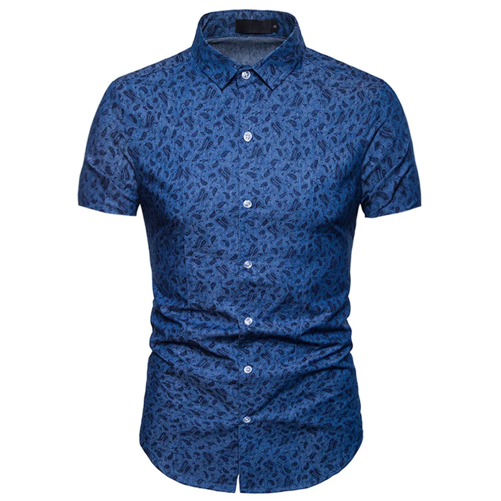Рубашка мужская с летним принтом Slim Fit рубашки человек Высокое качество официального стиля с коротким рукавом рубашки повседневные топы уличная одежда camisa masculina - Цвет: A