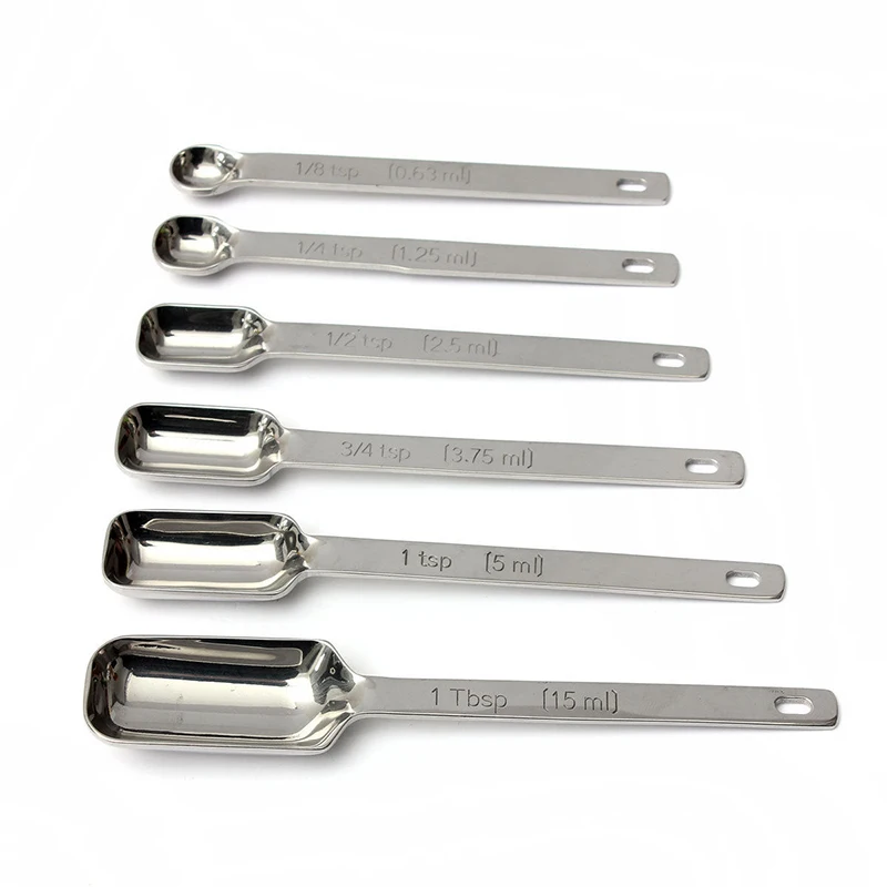 6pcs/Set Narrow Stainless Steel Spice Measuring Spoons Baking Spoon DIY Kitchen Cookers Tool