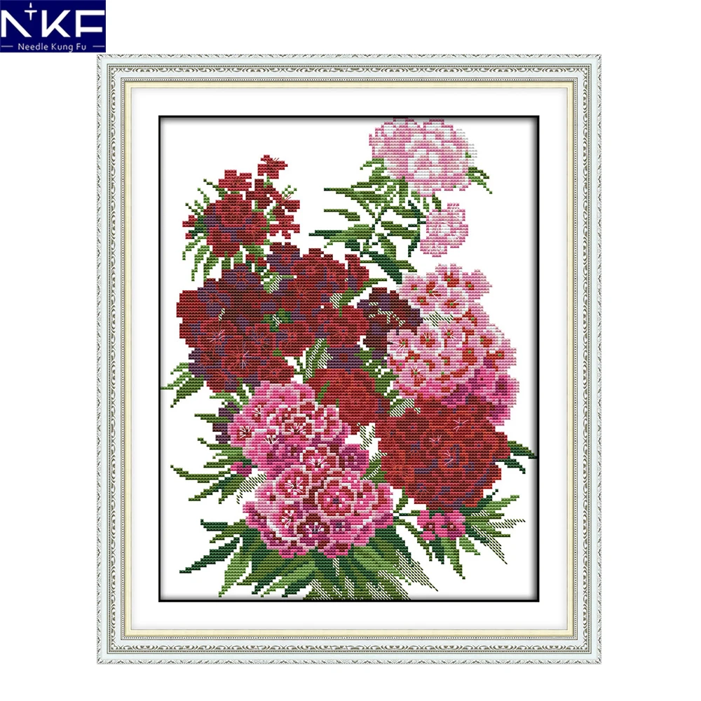 

NKF Carnation Flower Chinese Cross Stitch Counted Cross Stitch Kit Embroidery Cross Crafts Hobby Cross Stitch Set for Home Decor