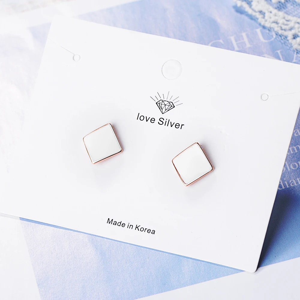 

XIYANIKE 925 sterling silver square Earrings Temperament Korean Personality Black Enamel Stud Earring For Women Bijoux VES6103