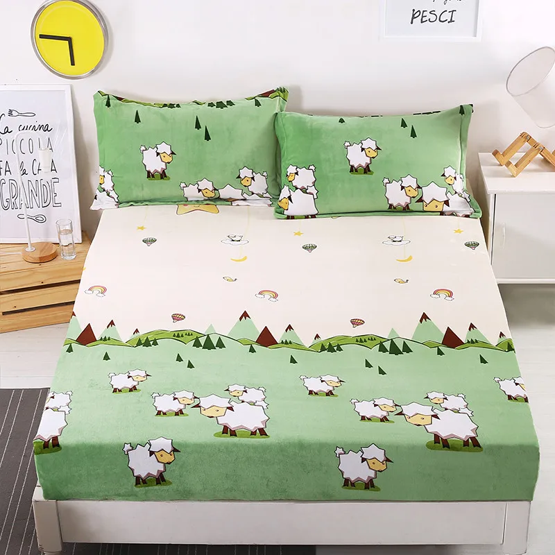 

Green Lamb White Design Satin Hotel Fitted Sheet Deep Double Single Bed Sheets Queen King Size 150x200cm 180x200cm Size Soft