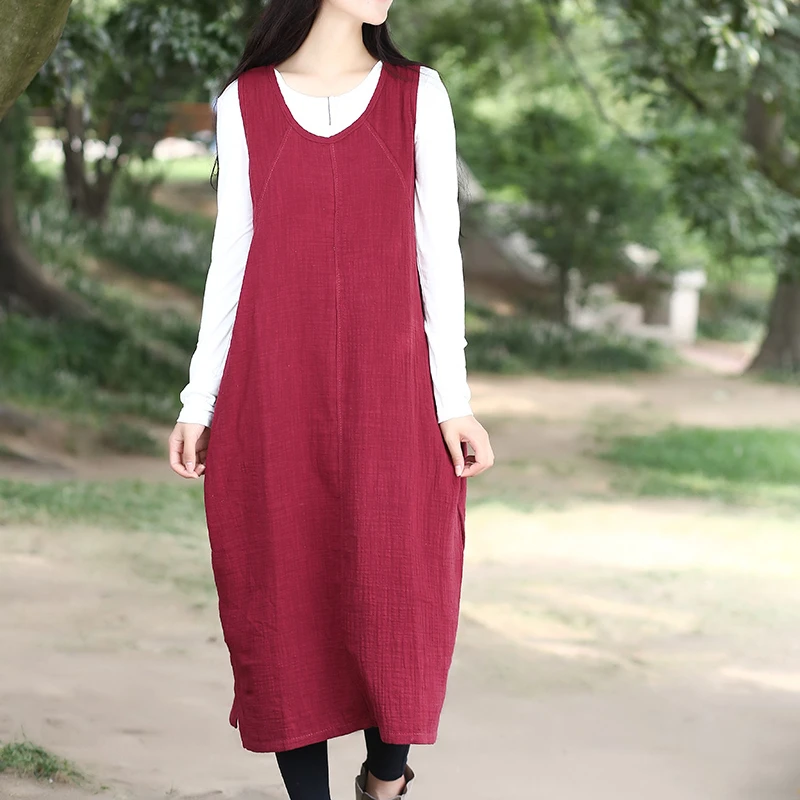 Tshirt Dress High Quality 100 Cotton Red Sleeveless Long T Shirt Dress Solid Navy Midi Dresses