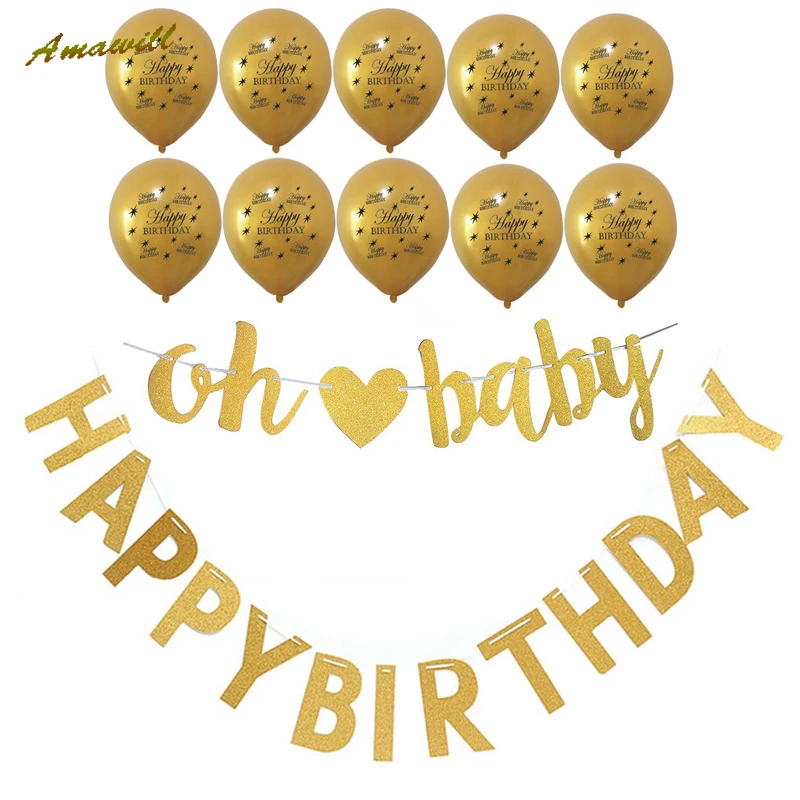 Amawill Gold Glitter Letter Oh Baby With Heart Banner Happy