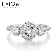 Leige Jewelry Wedding Ring Natural White Topaz Ring Round Cut Gemstone 925 Sterling Silver Ring November Birthstone for Women