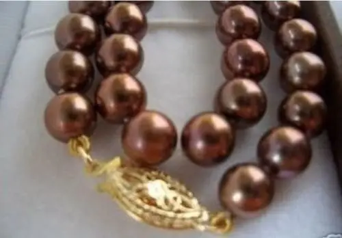 

Free Shipping >>>>>18" 11-10 MM AAA SOUTH SEA NATURAL brown PEARL NECKLACE 14K GOLD CLASP