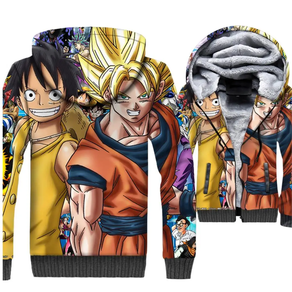 

One Piece Dragon Ball 3D Hoodies Men Anime 2018 Sweatshirts Super Saiyan Coat Fleece Harajuku The Pirate King Luffy Cool Jackets