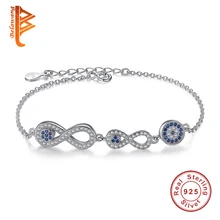 BELAWANG, серебро, 925 пробы, двойная бесконечность, браслет, голубой кристалл, счастливый глаз, очаровательный браслет для женщин, роскошное ювелирное изделие, подарок