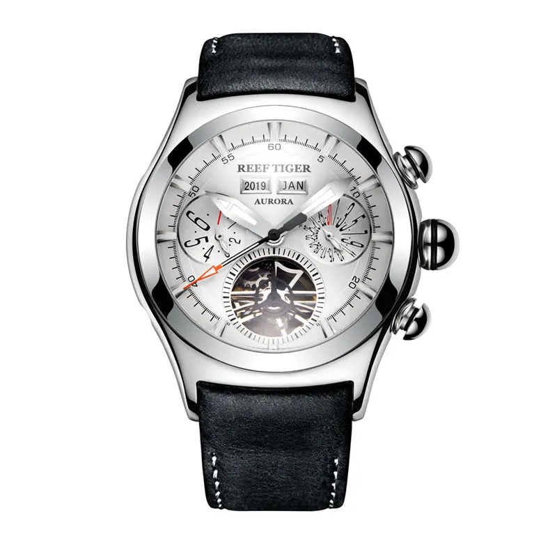 Риф Тигр/RT механические часы для мужчин из натуральной кожи ремешок сталь турбийон аналоговые часы RGA7503 - Цвет: RGA7503-YWB
