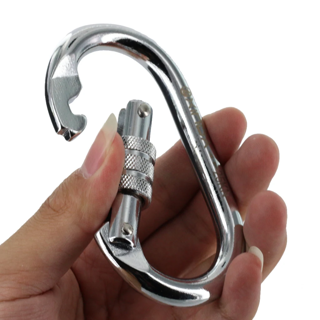 Heavy Duty Mountaineering Tree Climbing Arborist Steel Screw Lock Carabiner 25KN Mountaineering Caving Rock Climbing Carabiner D