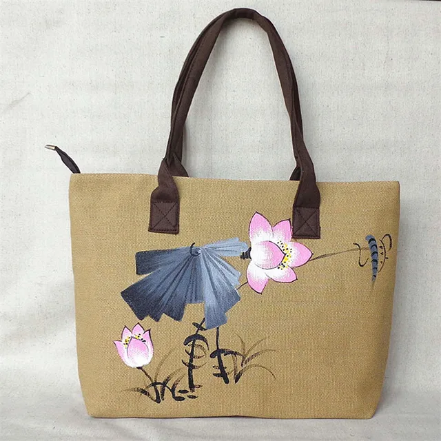 Us 25 54 Chinese Retro Canvas National Shoulder Bag Hand Lotus Handbag In Bags From Luggage On Aliexpress Alibaba Group