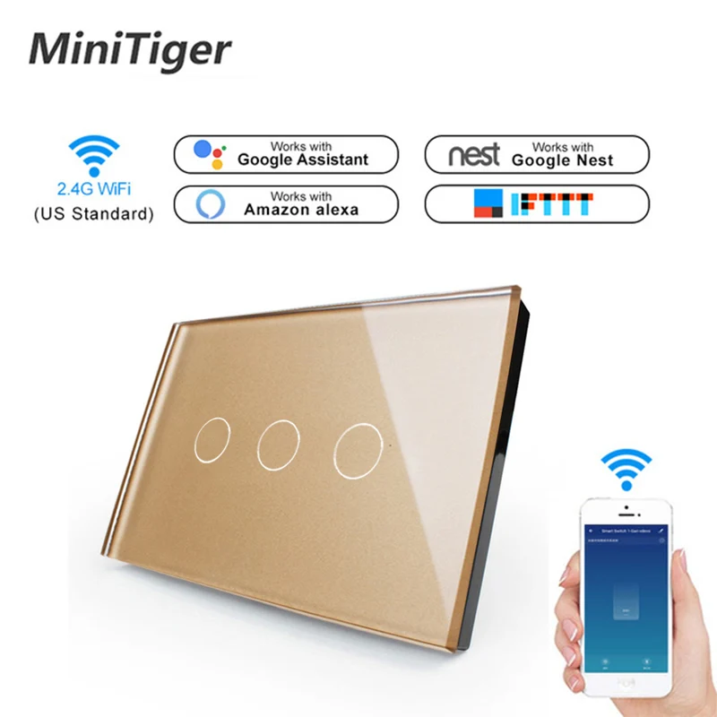 Minitiger US стандартный wifi умный сенсорный выключатель приложение беспроводной