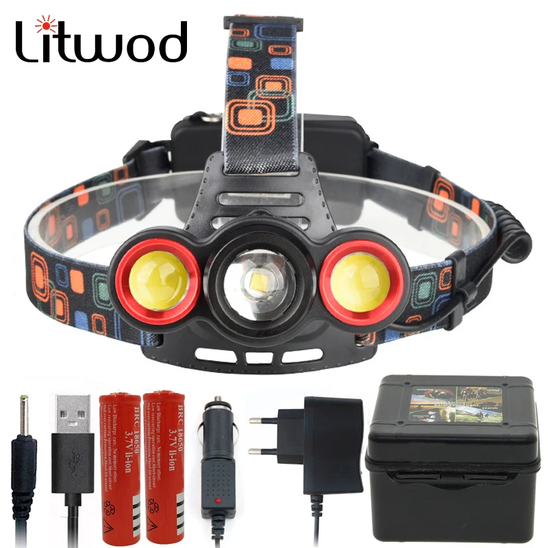Litwod Z201183 светодиодный налобный фонарь XM L T6 COB зум объектив Головной мощный