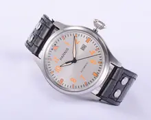 Горячие Продажи 47 мм Parnis Big Pilot Серебряным Циферблатом с Номерами Orange Автоматическая мужчины смотреть Хорошее Качество