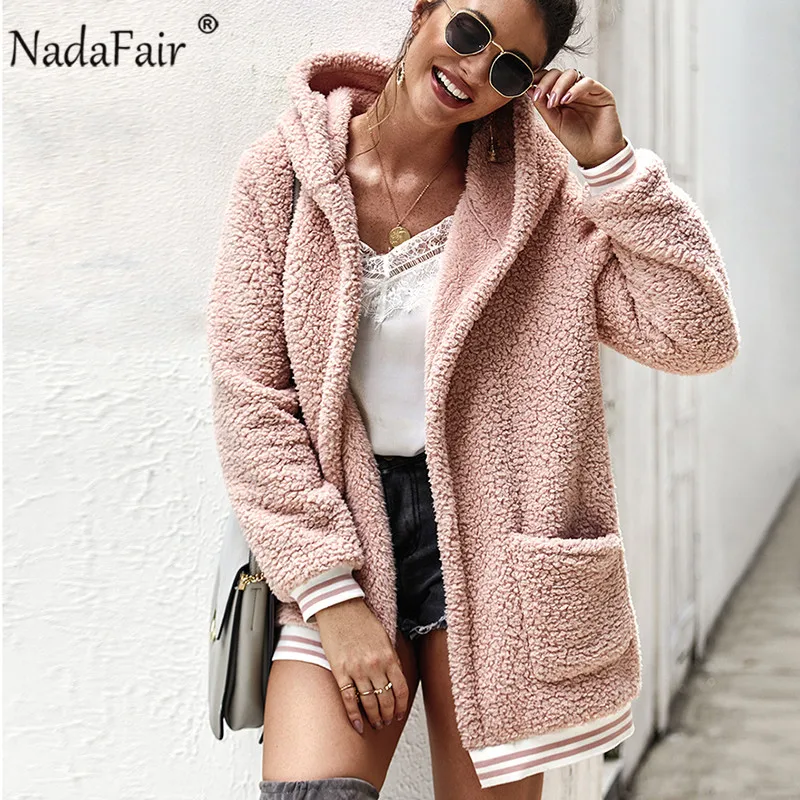 Nadafair пальто из искусственного меха для женщин с капюшоном зимнее повседневное