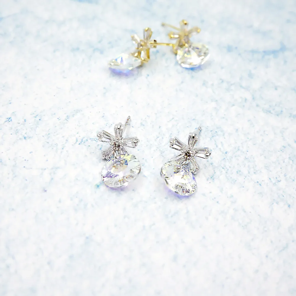 

New 925 Silver Needle Fancy Crystal Flower Stud Earrings Elegant Korean Jewelry Fashion Zircon Earring Wedding Women Girls