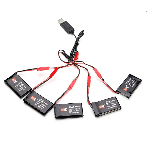 

5 X 3.7V 780mAh 20C Battery & Charging Cable Set for XK Alien X250 RC Quadcopter