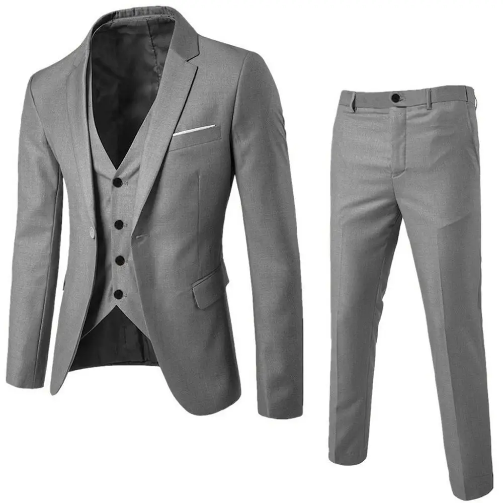 3 предмета, Мужской Блейзер, костюм для свадьбы, приталенный(пиджак+ офис, вечерние костюмы для жениха, корейский мужской костюм с брюками, жилет, 3XL - Цвет: Серый