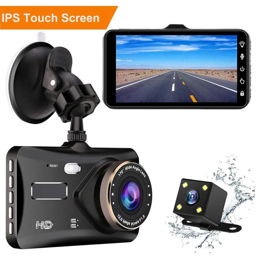 

1080P HD Car Dash Camera Dual Lens Video Recorder DVR 4inch Touch Screen Front Rear View Camera Car Camera Radar Mirror Detector