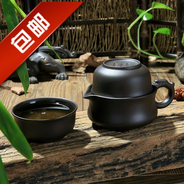 

Purple pottery Kung Fu tea set fast cup A pot Two cups Portable office set of tea set teapot Teapot Set