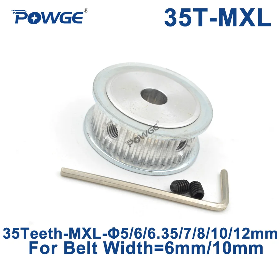 

POWGE Trapezoid 35 Teeth MXL Timing pulley Bore 5/6/6.35/7/8/10/12mm for width 6mm 10mm MXL Synchronous Belt Gear 35teeth 35T
