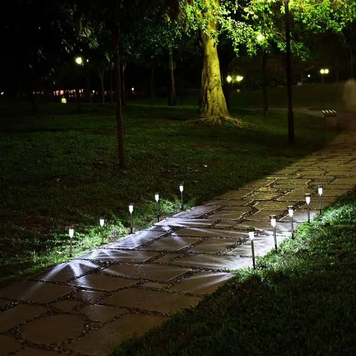 New 1pc /2pcs/5pcs/ 10 Pcs Outdoor Solar Powered Path LED Light Stainless Steel Lamp For Patio Yard Landscape Garden NE