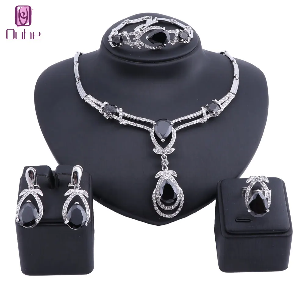

Silver Color Bridal Party Jewelry Zircon Crystal Jewelry Set For Women Prom Bridal Wedding Accessories Jewelry Set With Boxes