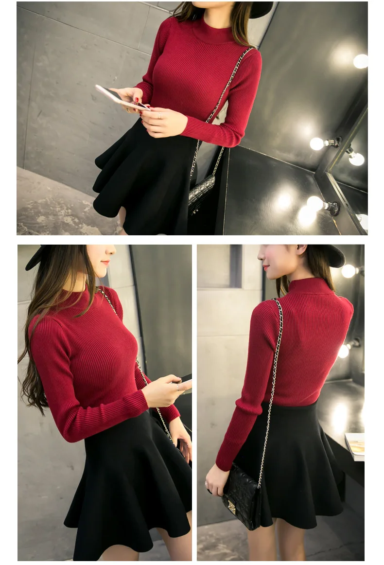 OHCLOTHING корейский короткий полу водолазка рубашка женская с длинными рукавами пуловер свитер тонкий утолщение