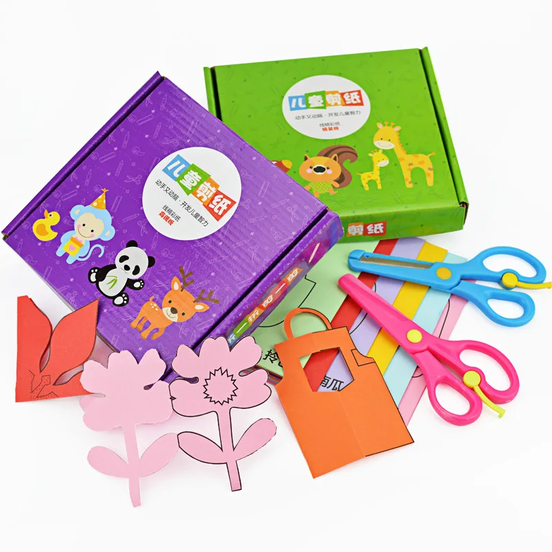 

14*14cm Children cartoon paper cutting art with scissors /Kids coloured paper art craft for DIY learning & educational toys