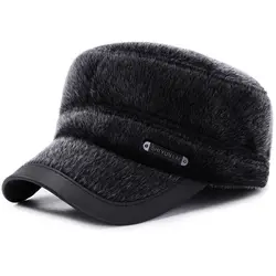 HT2065 осень-зима шляпа Кепки s для Для мужчин Толстая теплая меховая шапка Регулируемый Бейсбол Кепки Для мужчин папа Шапки с Earflap плоской