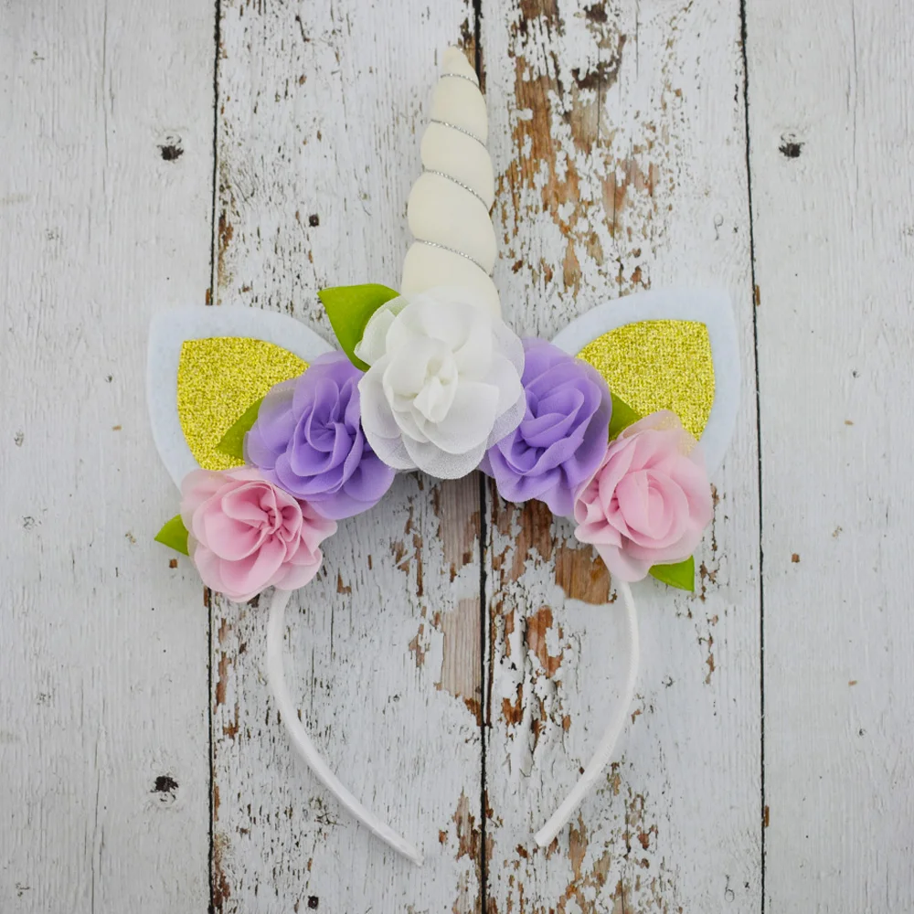 Diadema de unicornio para niña, flores de gasa, diadema de cuerno de  unicornio, diadema con purpurina, accesorios para el cabello para fiesta de  cumpleaños - AliExpress