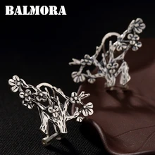 BALMORA Настоящее 990 чистое серебро сливы матовые серьги-гвоздики для женщин Ретро Модные серьги ювелирные изделия Brincos JWE1032