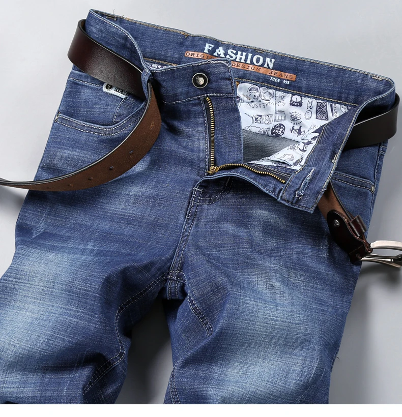 KSTUN Jeans Men Slim Fit Denim Shorts Solid Blue Stretchy Man Jeans Brand 2018 Business Casual