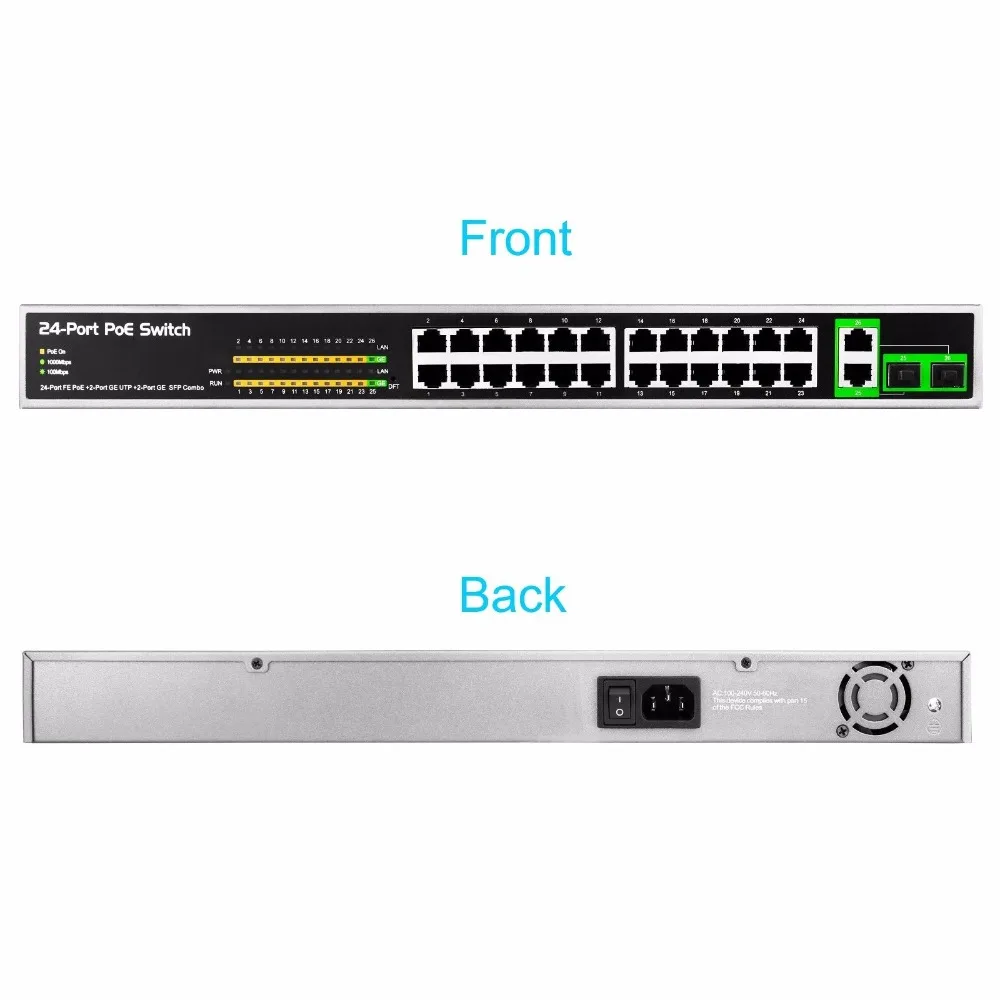 24 порта+ 2 Uplink 230 Вт гигабитный 1000 Мбит/с 802.3at стойка Poe+ коммутатор(SIP-POE2624