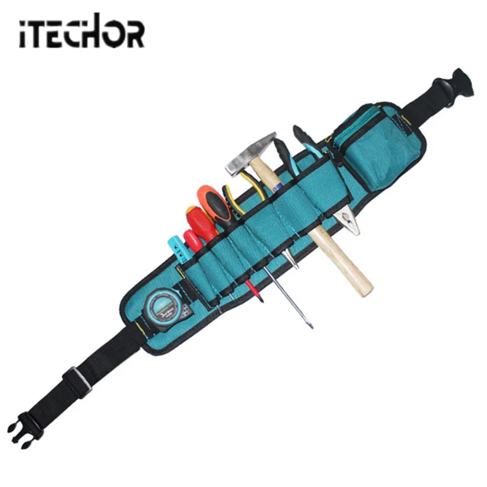 

Small Tool Bag Multi-function Workbag Waist Bag Durable Mini Maintenance Hand Tool Set Bag for Electrician - Blue-green + Black