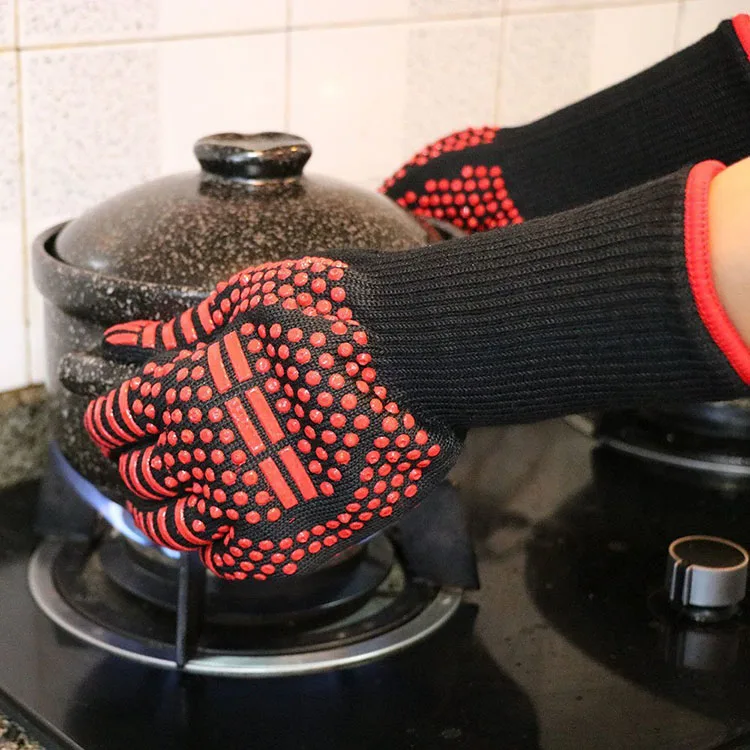 Арамидные силиконовые перчатки термостойкие толстые кухонные печи барбекю гриль для приготовления пищи защитные перчатки промышленные работы Экстремальная защита от тепла