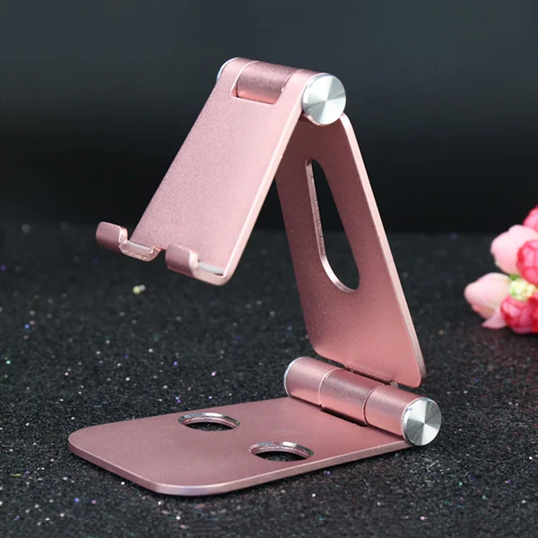 Rose Gold Универсальный держатель для мобильного телефона Роскошный Жесткий металлический алюминиевый силиконовый регулируемый вращающийся Складной Настольный стенд для телефона планшета - Цвет: Rose Gold