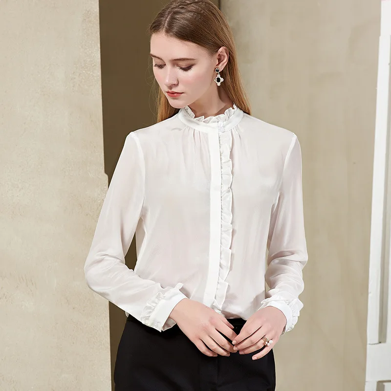 LILASHORN Женская шелковая блузка сплошное с длинным рукавом Blouses100% Настоящее шелковая Blusas Femininas Новинка весны белый розовый рубашки для мальчиков