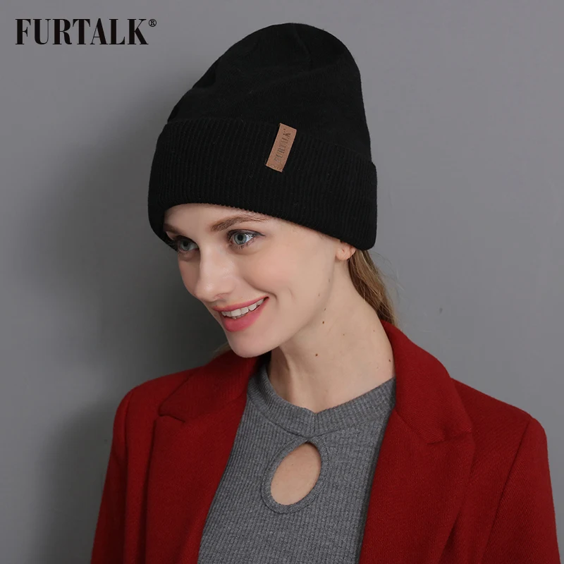 FURTALK Зимняя теплая женская шерстяная шапка с двойным подкладным беретом