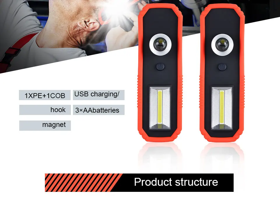 High Power LED Work Light Rechargeable Work Light Portable Lantern Searchlight LED Focus Rechargeable Magnetic Hanging Hook Lamp (2)