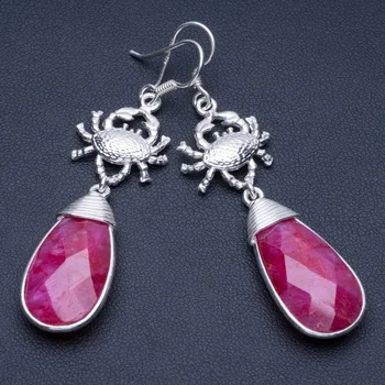 

Natural Cherry Ruby 925 Sterling Silver Earrings 2 1/4" Q1630