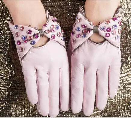 Высококачественные модные женские перчатки из козьей кожи, женские кожаные перчатки из овчины - Цвет: pink
