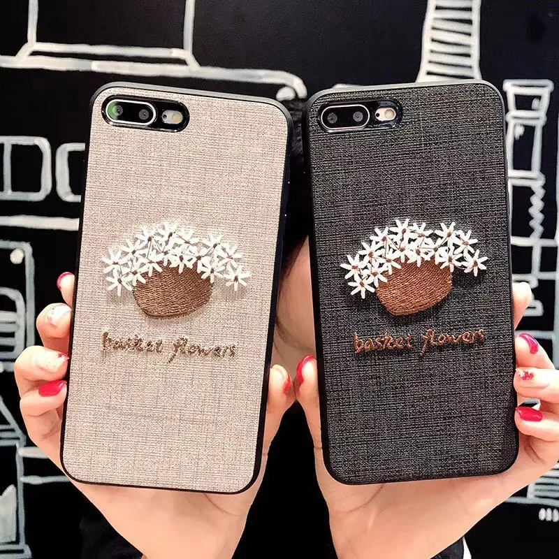 Fashion Luxury Artsy Korea Fresh Daisy Potted Embroidery Flower Anti-skid Cloth Warm Matte Phone Case For IphoneXS MAX/XR/8plus |