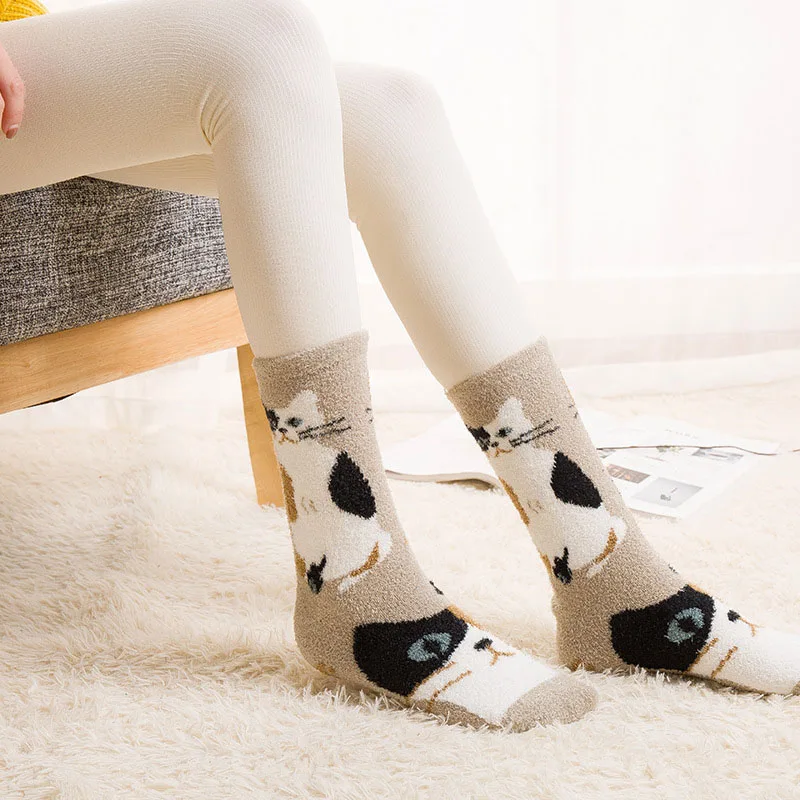 [WPLOIKJD] Kawaii теплые плотные зимние домашние сна пол женские носки Meias коралловый панда щенок Женские носки Calcetines Mujer - Цвет: 3