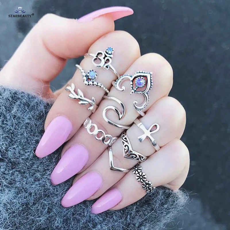 

10 pcs/lot Simple Leaf Bijoux Flower Finger Rings Men Lady V Toe Ring Set Wedding Ring Toe Rings for Women Piercing Body Jewelry