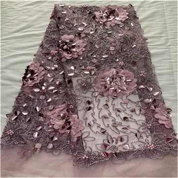 

Latest Nigerian Tulle Lace sequins French Net Beaded 3D Flower Lace Fabric For Nigerian Wedding Embroidery African Lace Fabric