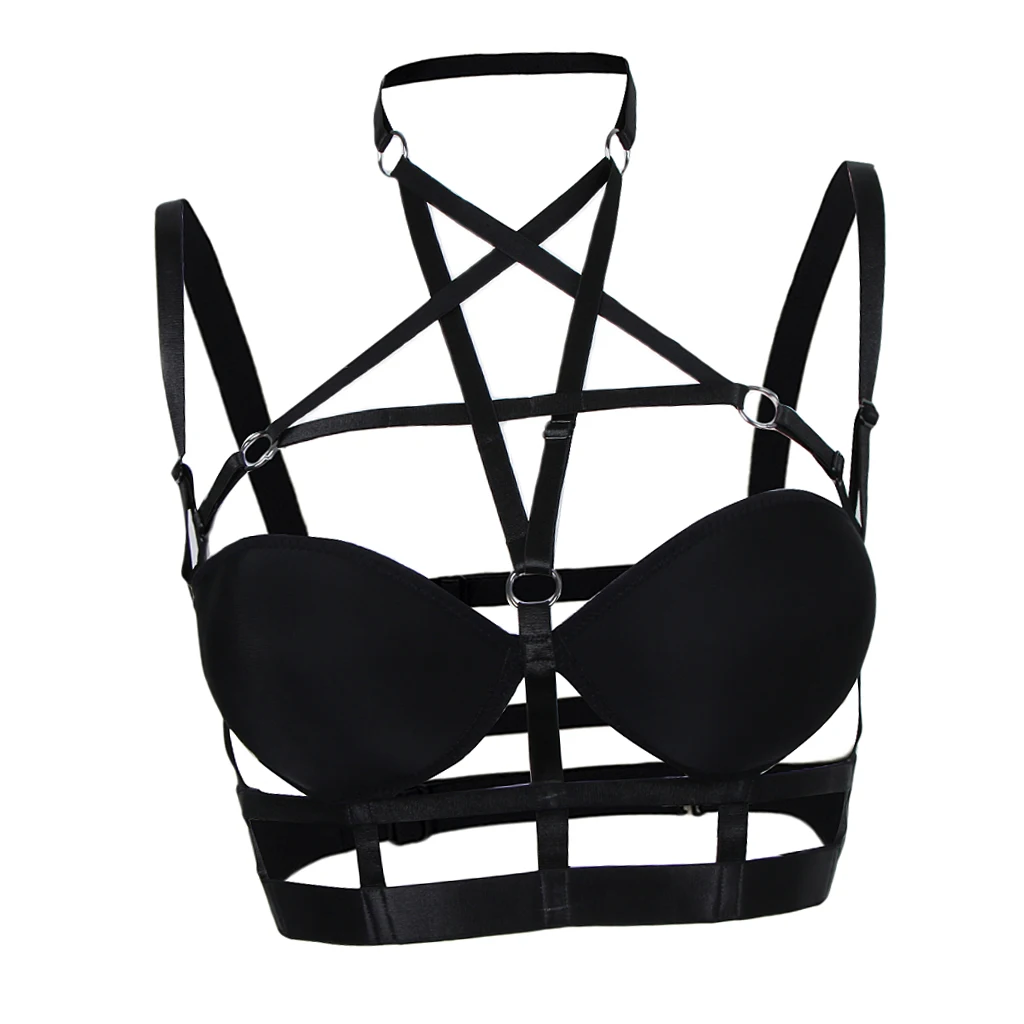 Women's Black Hollow Out Strappy Cage Bra Body Harness Goth Steampunk Costume